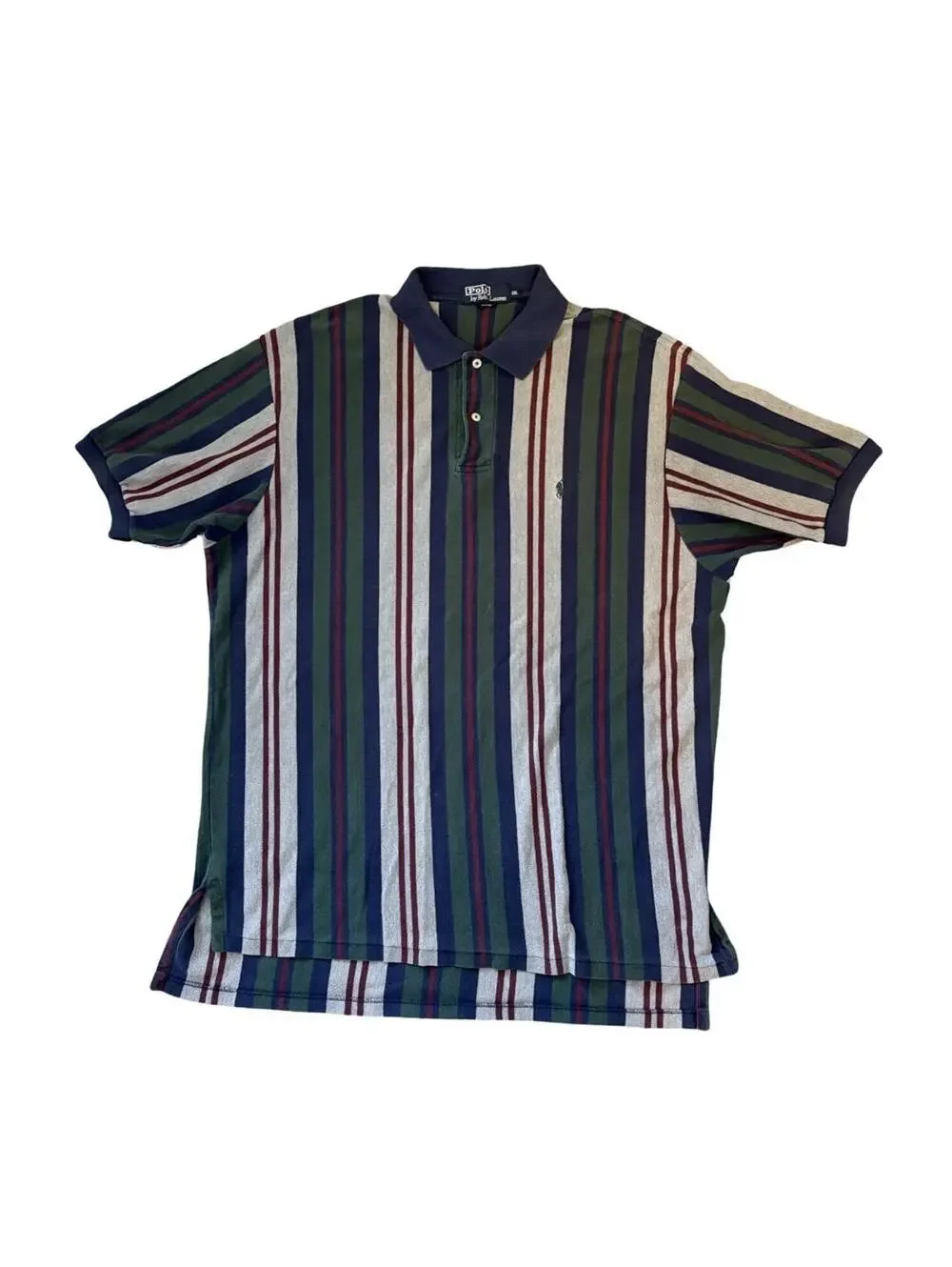 Vintage 90s Polo Ralph Lauren Pony Striped Polo Shirt Made in USA Size 2XL